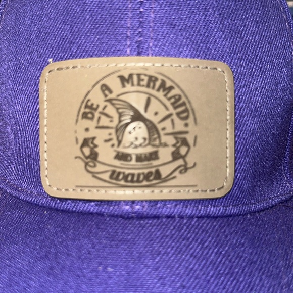 Purple baseball cap with a grey leather patch  “Be a Mermaid and make waves” - Picture 1 of 4